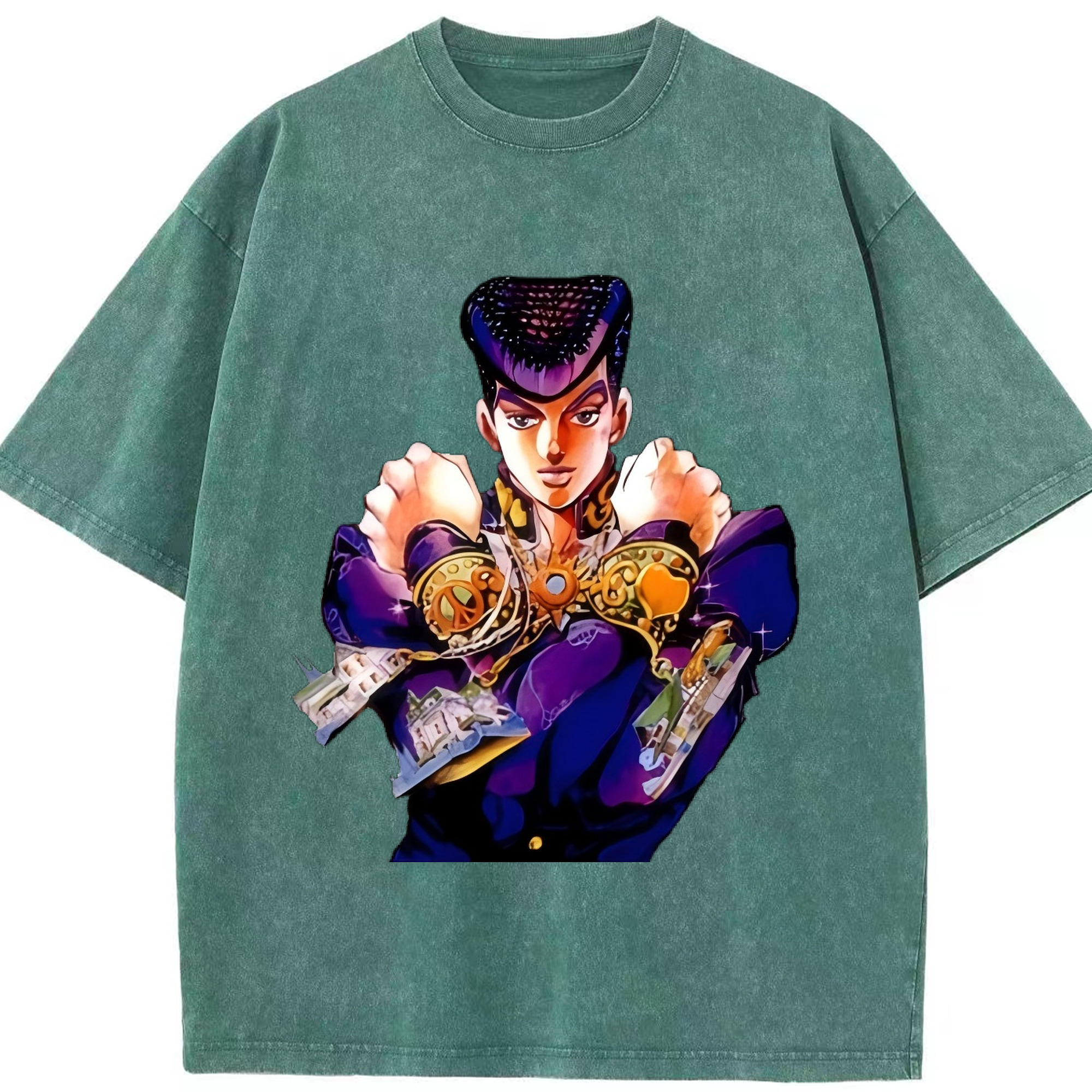 （画像用） ジョジョの奇妙な冒険 ひがしかた じょうすけ JoJo's Bizarre Adventure Higashikata Josuke 綿100% ヴィンテージ風 半袖Tシャツ（フロントプリント）